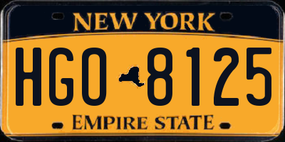 NY license plate HGO8125