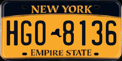 NY license plate HGO8136