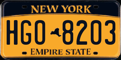 NY license plate HGO8203