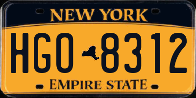 NY license plate HGO8312