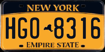 NY license plate HGO8316