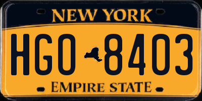 NY license plate HGO8403