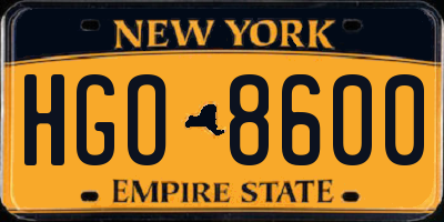 NY license plate HGO8600