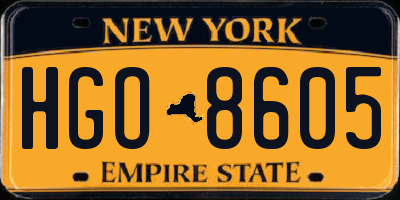 NY license plate HGO8605