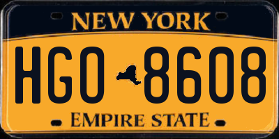 NY license plate HGO8608