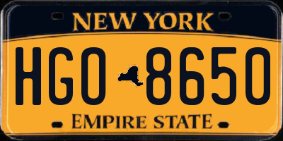 NY license plate HGO8650