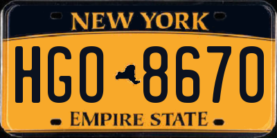 NY license plate HGO8670