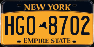 NY license plate HGO8702