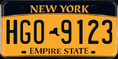 NY license plate HGO9123