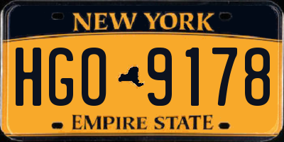 NY license plate HGO9178