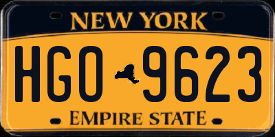 NY license plate HGO9623