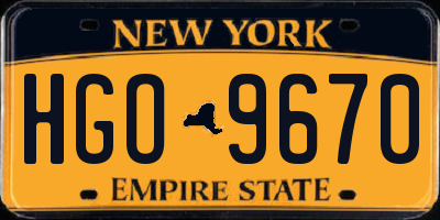 NY license plate HGO9670