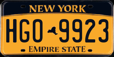 NY license plate HGO9923