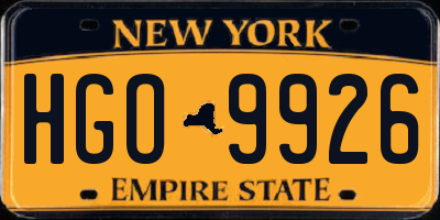 NY license plate HGO9926