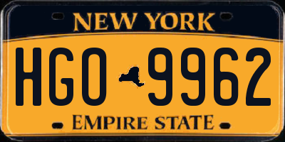 NY license plate HGO9962