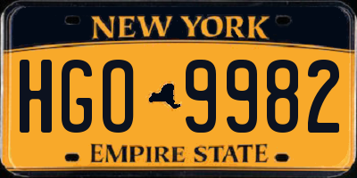 NY license plate HGO9982