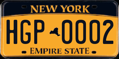 NY license plate HGP0002