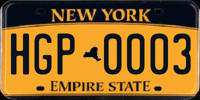 NY license plate HGP0003