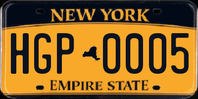 NY license plate HGP0005