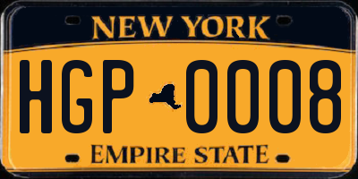 NY license plate HGP0008