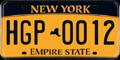 NY license plate HGP0012