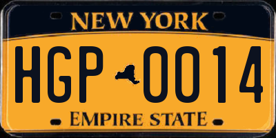 NY license plate HGP0014