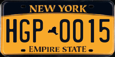 NY license plate HGP0015