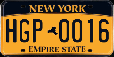 NY license plate HGP0016