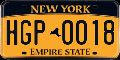 NY license plate HGP0018