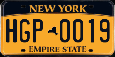 NY license plate HGP0019