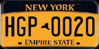 NY license plate HGP0020