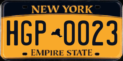 NY license plate HGP0023