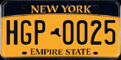 NY license plate HGP0025