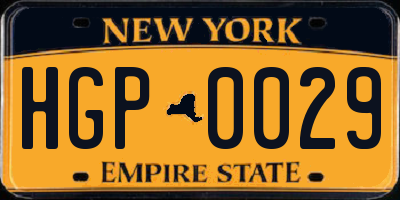 NY license plate HGP0029