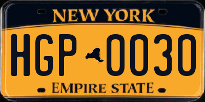 NY license plate HGP0030