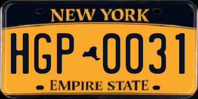 NY license plate HGP0031