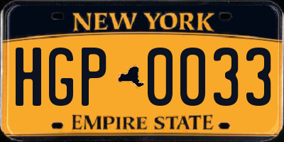 NY license plate HGP0033