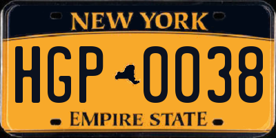 NY license plate HGP0038