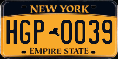 NY license plate HGP0039