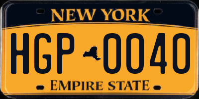 NY license plate HGP0040