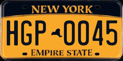 NY license plate HGP0045