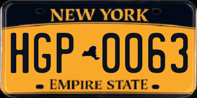 NY license plate HGP0063