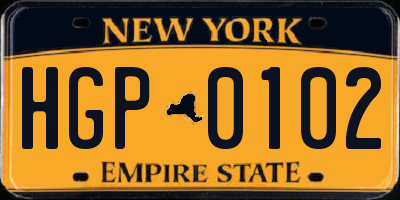 NY license plate HGP0102