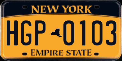 NY license plate HGP0103