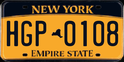 NY license plate HGP0108