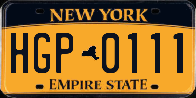 NY license plate HGP0111