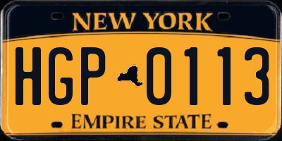 NY license plate HGP0113