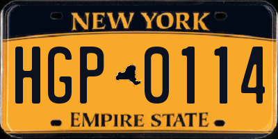 NY license plate HGP0114