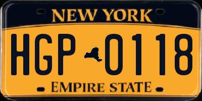 NY license plate HGP0118