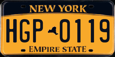 NY license plate HGP0119